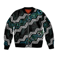 Personalised Taniko Aotearoa Mix Paua Shell Sleeve Zip Bomber Jacket Niho Taniwha Turquoise Glitter