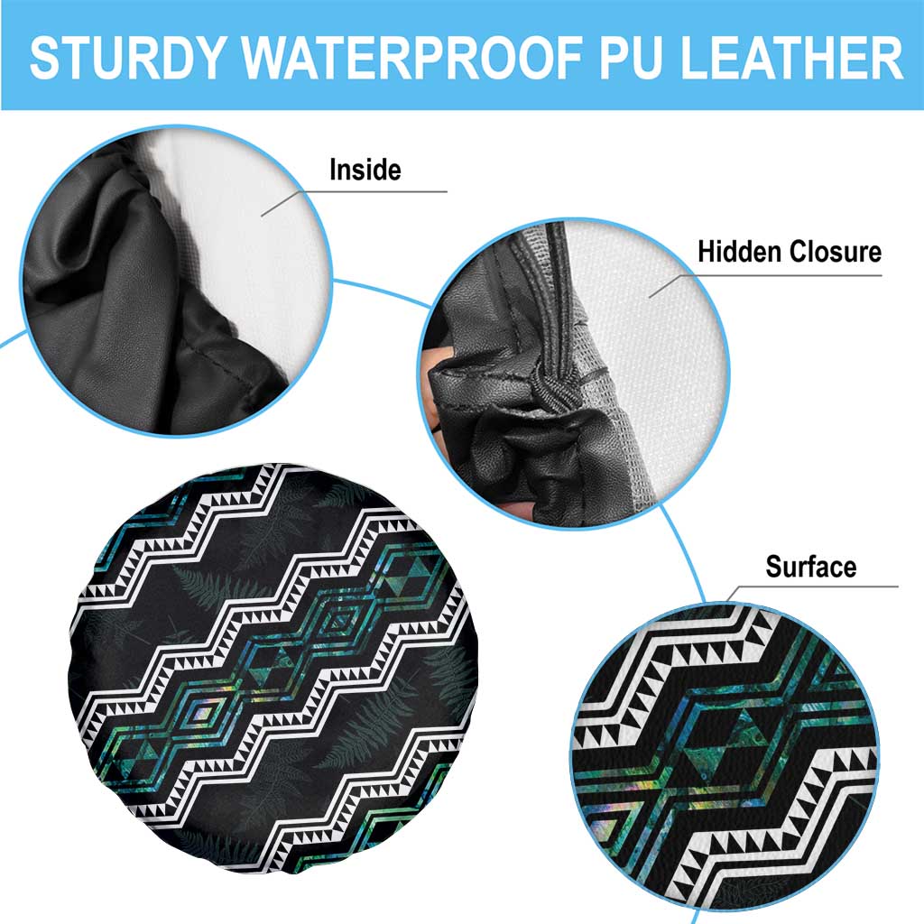 Personalised Taniko Aotearoa Mix Paua Shell Spare Tire Cover Niho Taniwha Turquoise Glitter