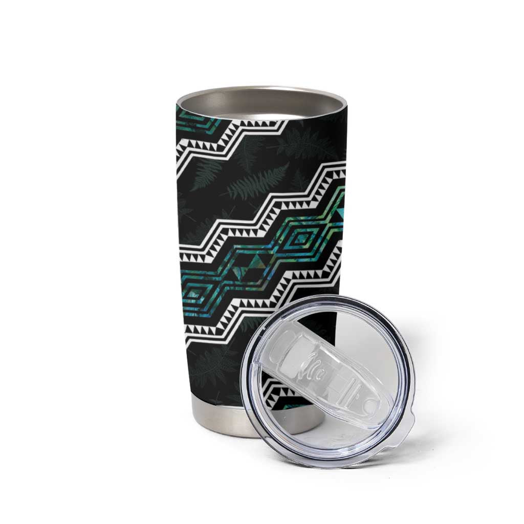 Personalised Taniko Aotearoa Mix Paua Shell Tumbler Cup Niho Taniwha Turquoise Glitter