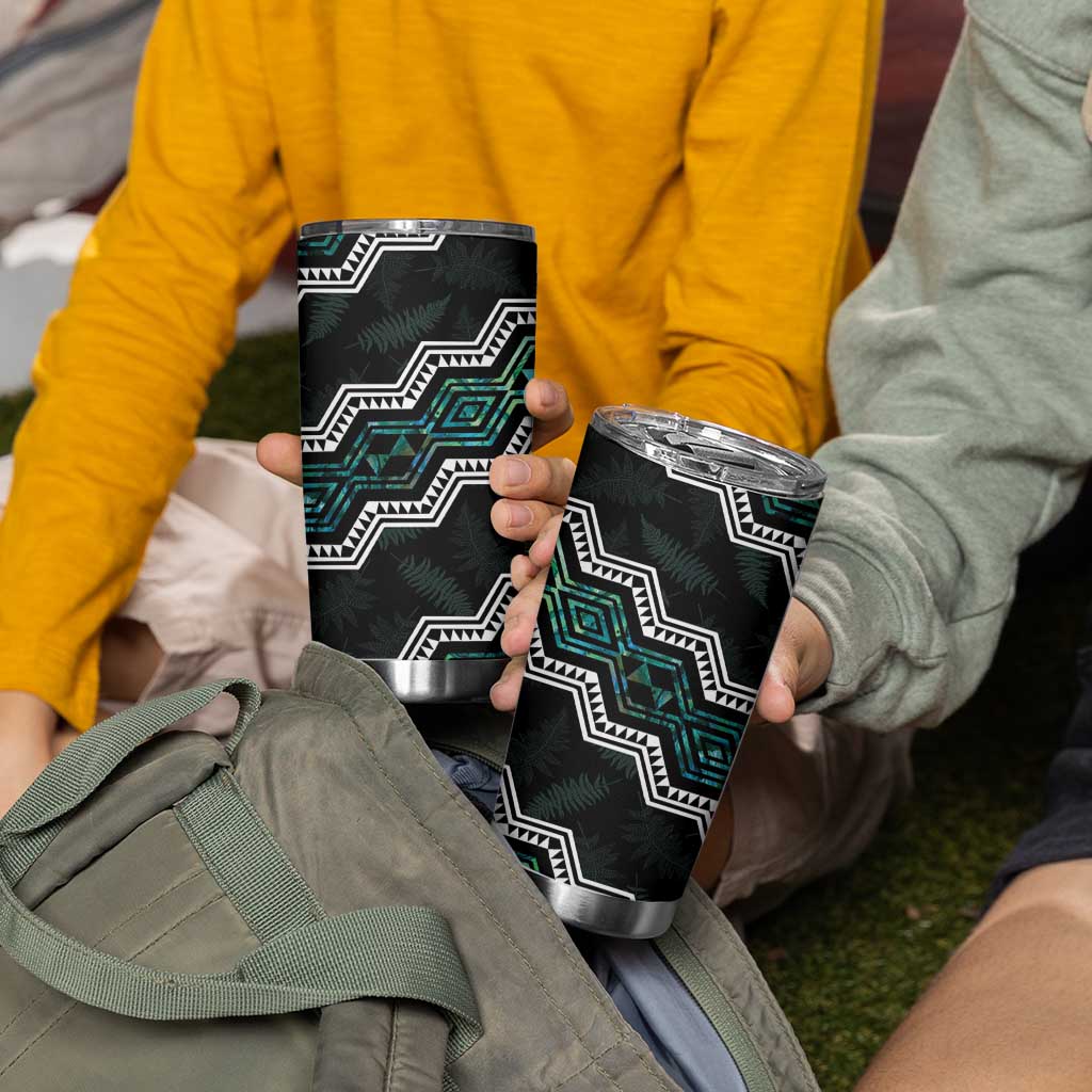 Personalised Taniko Aotearoa Mix Paua Shell Tumbler Cup Niho Taniwha Turquoise Glitter