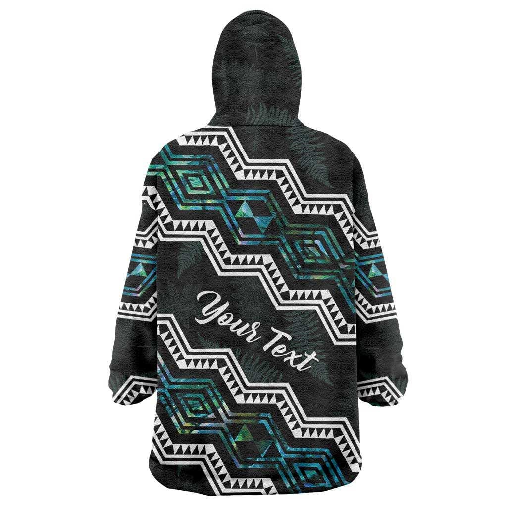 Personalised Taniko Aotearoa Mix Paua Shell Wearable Blanket Hoodie Niho Taniwha Turquoise Glitter