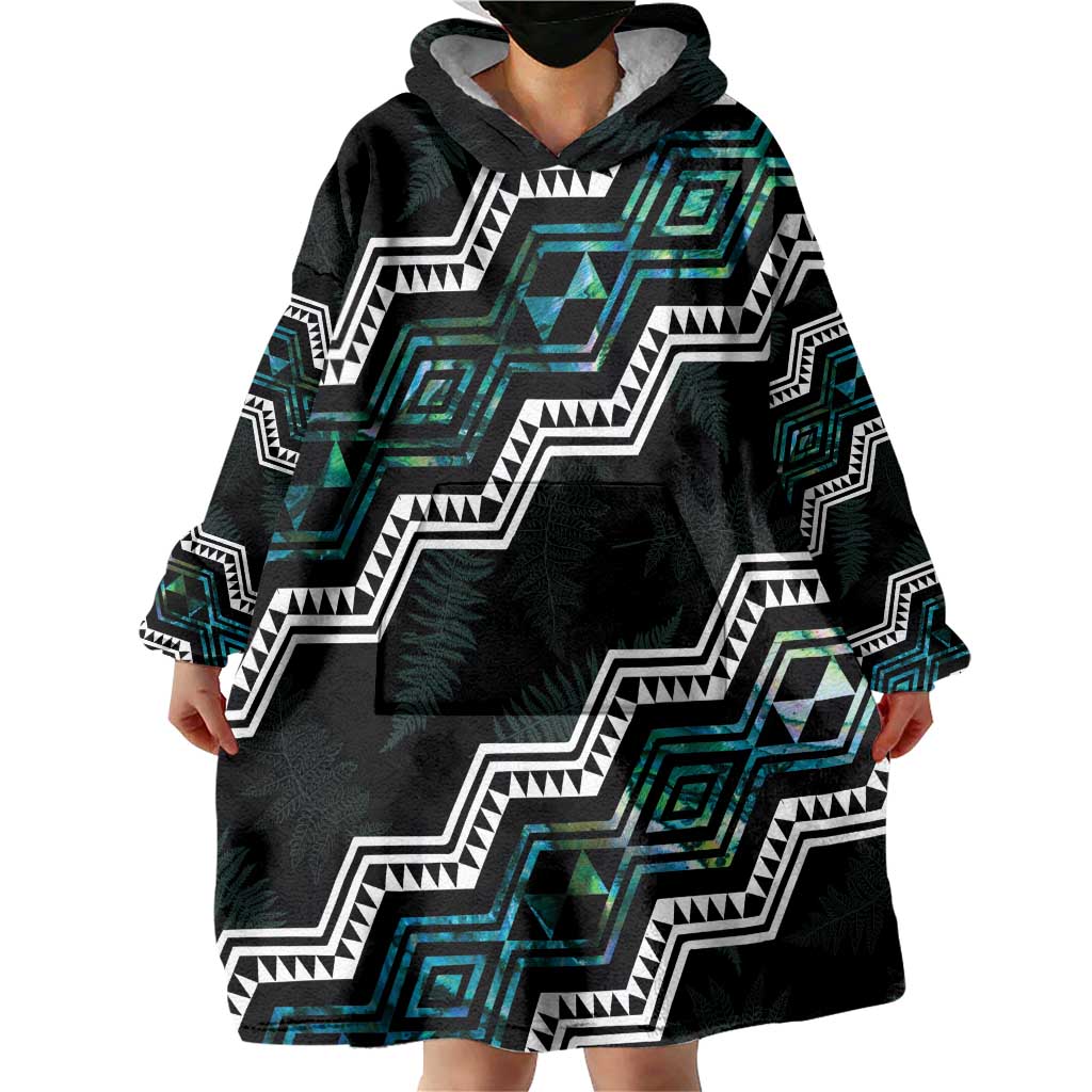 Personalised Taniko Aotearoa Mix Paua Shell Wearable Blanket Hoodie Niho Taniwha Turquoise Glitter