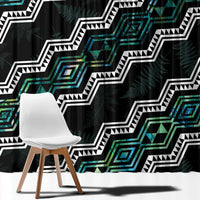 Personalised Taniko Aotearoa Mix Paua Shell Window Curtain Niho Taniwha Turquoise Glitter