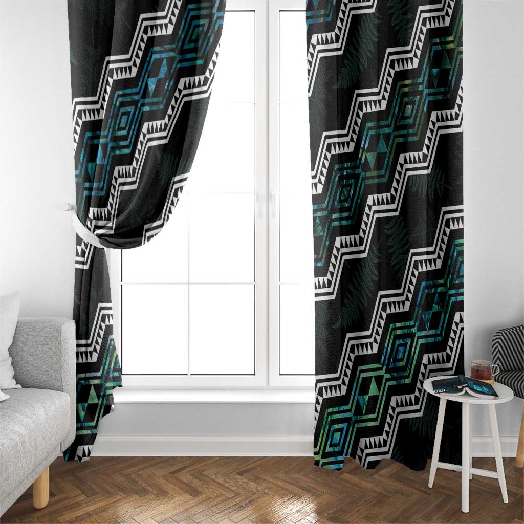 Personalised Taniko Aotearoa Mix Paua Shell Window Curtain Niho Taniwha Turquoise Glitter