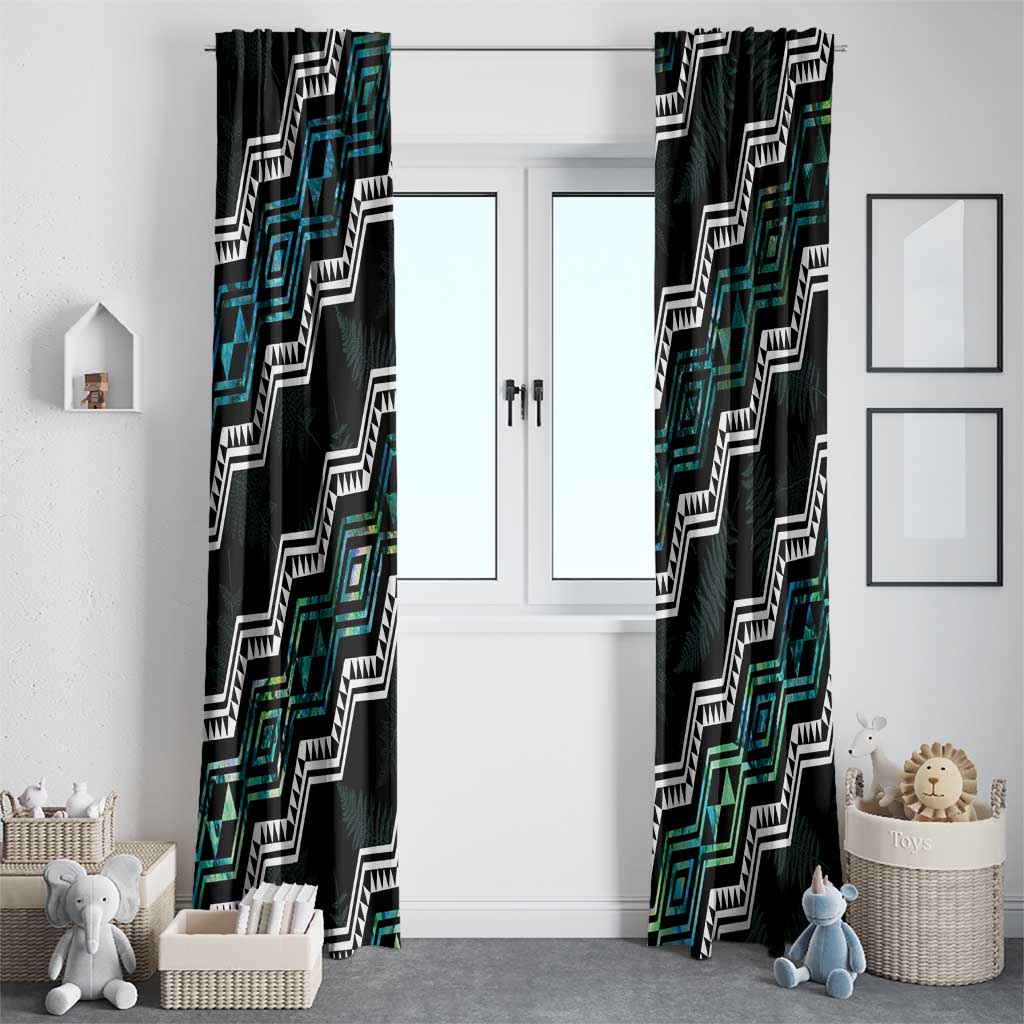Personalised Taniko Aotearoa Mix Paua Shell Window Curtain Niho Taniwha Turquoise Glitter