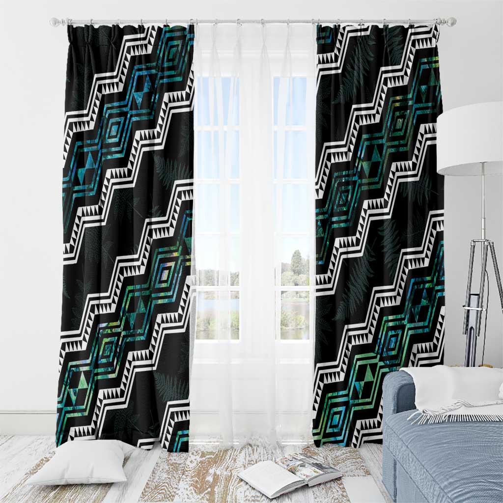 Personalised Taniko Aotearoa Mix Paua Shell Window Curtain Niho Taniwha Turquoise Glitter