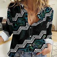 Personalised Taniko Aotearoa Mix Paua Shell Women Casual Shirt Niho Taniwha Turquoise Glitter