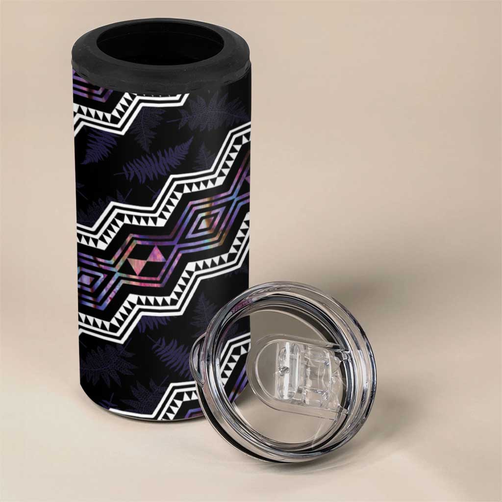 Personalised Taniko Aotearoa Mix Paua Shell 4 in 1 Can Cooler Tumbler Niho Taniwha Lilac Glitter