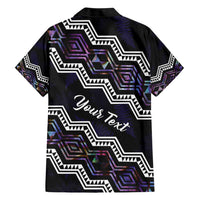 Personalised Taniko Aotearoa Mix Paua Shell Family Matching Short Sleeve Bodycon Dress and Hawaiian Shirt Niho Taniwha Lilac Glitter