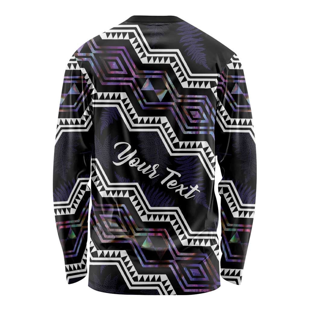 Personalised Taniko Aotearoa Mix Paua Shell Long Sleeve Shirt Niho Taniwha Lilac Glitter