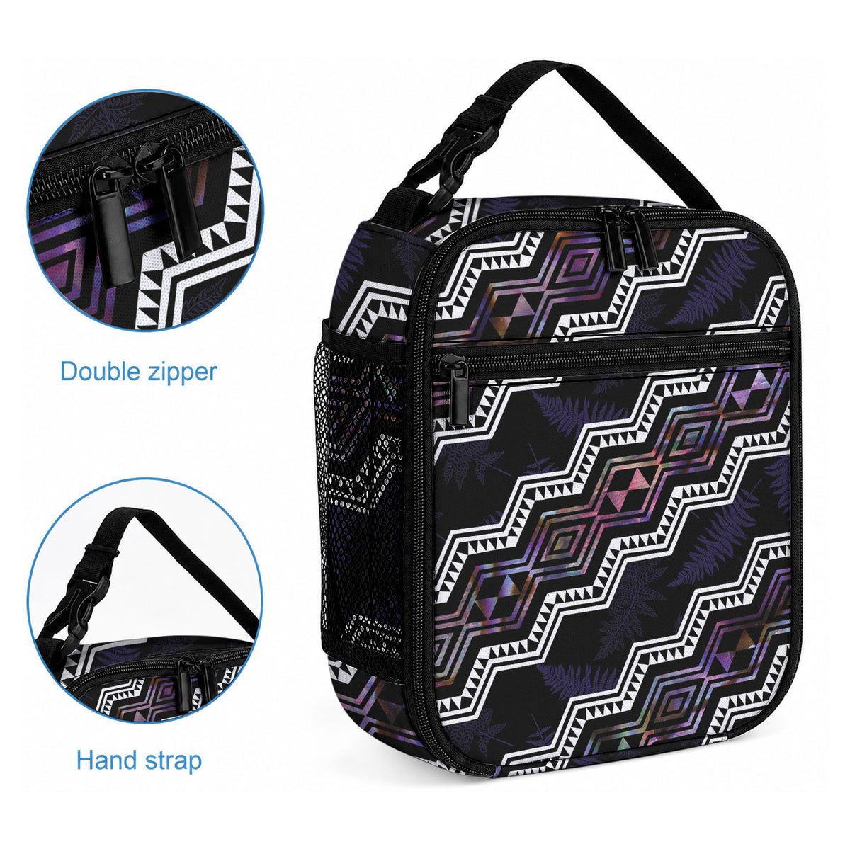 Taniko Aotearoa Mix Paua Shell Lunch Bag Niho Taniwha Lilac Glitter LT01 - Polynesian Pride