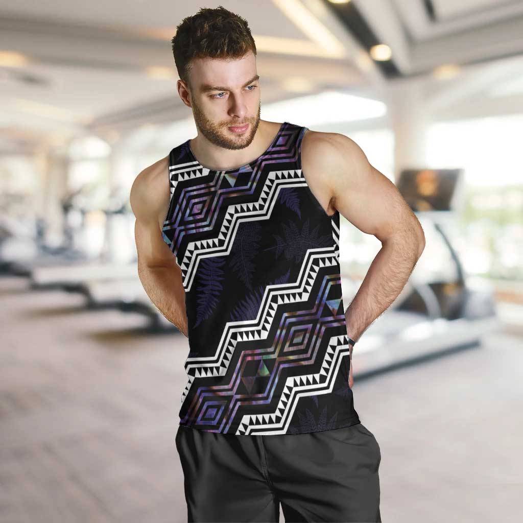 Personalised Taniko Aotearoa Mix Paua Shell Men Tank Top Niho Taniwha Lilac Glitter