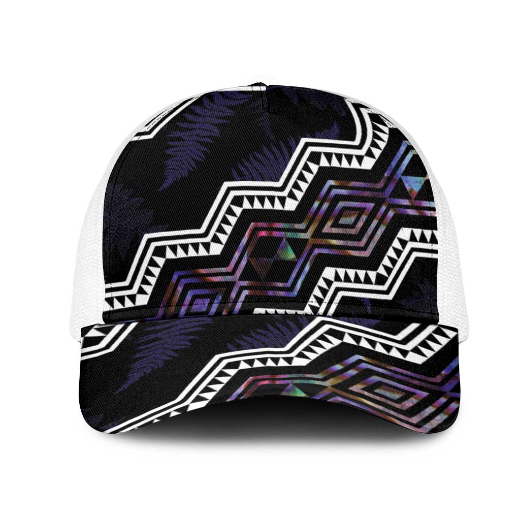 Taniko Aotearoa Mix Paua Shell Mesh Trucker Cap Niho Taniwha Lilac Glitter - Polynesian Pride