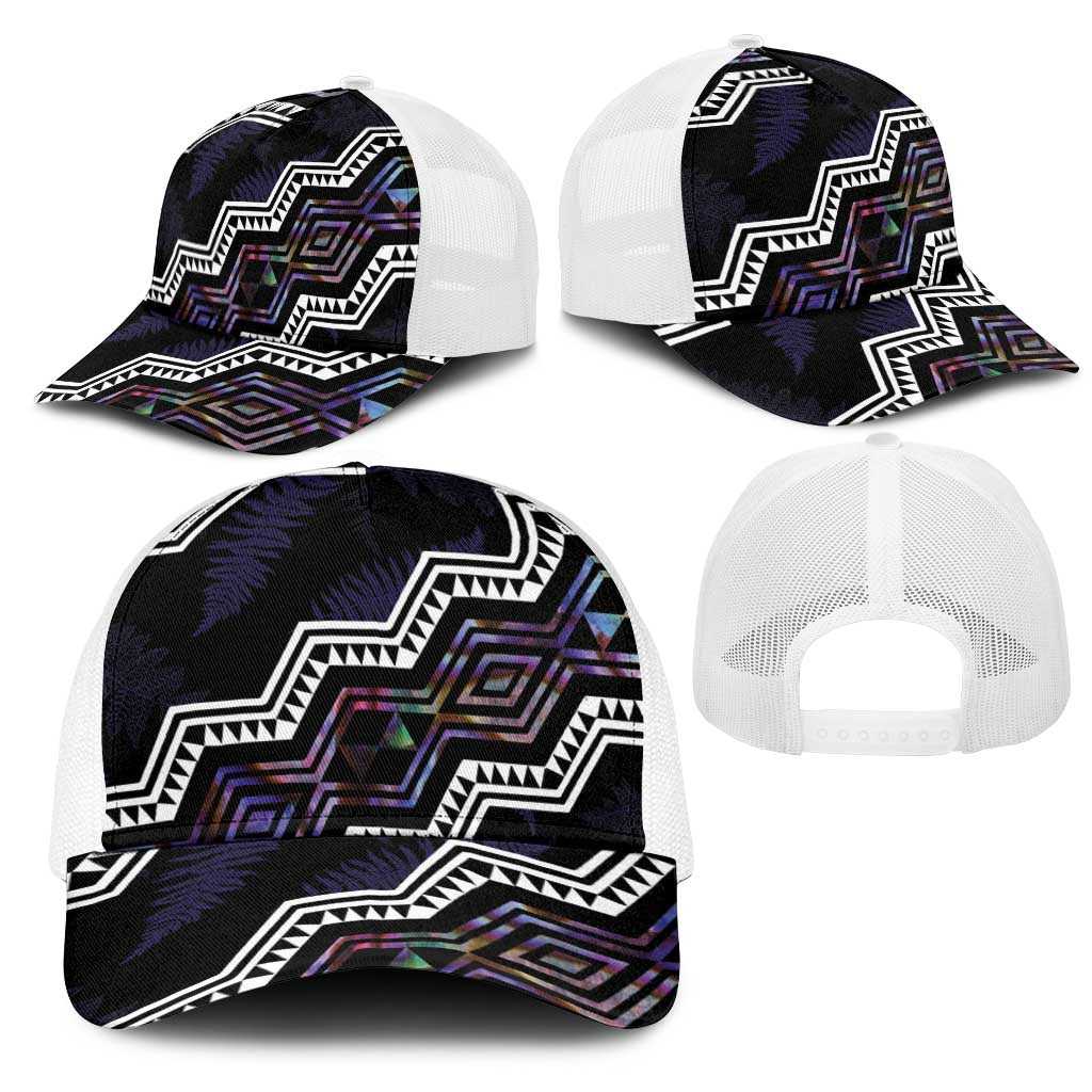 Taniko Aotearoa Mix Paua Shell Mesh Trucker Cap Niho Taniwha Lilac Glitter - Polynesian Pride