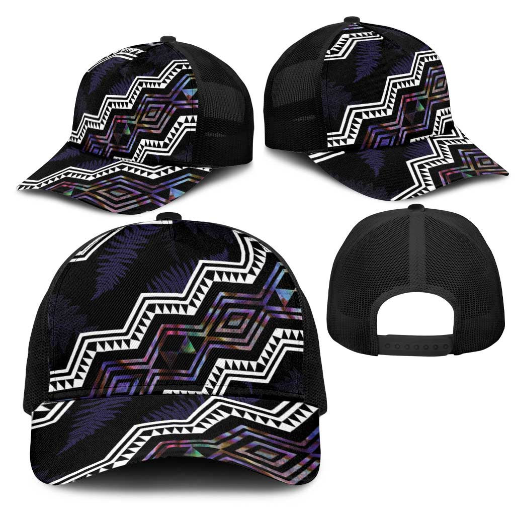 Taniko Aotearoa Mix Paua Shell Mesh Trucker Cap Niho Taniwha Lilac Glitter - Polynesian Pride