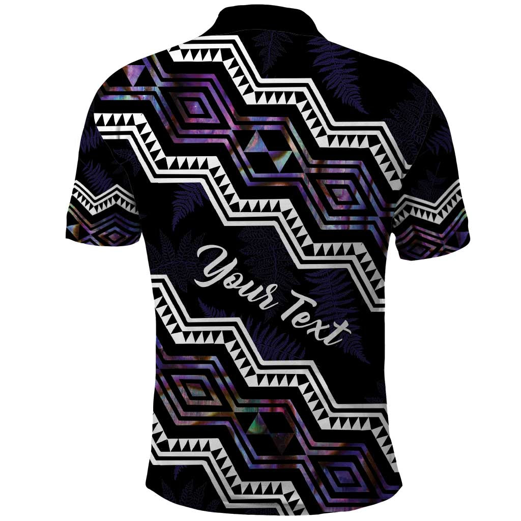Personalised Taniko Aotearoa Mix Paua Shell Polo Shirt Niho Taniwha Lilac Glitter