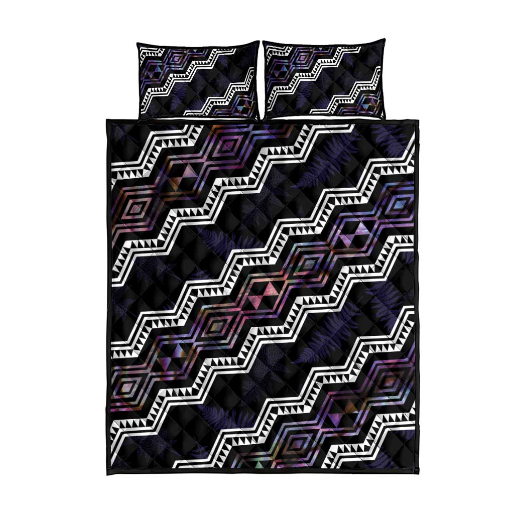 Personalised Taniko Aotearoa Mix Paua Shell Quilt Bed Set Niho Taniwha Lilac Glitter