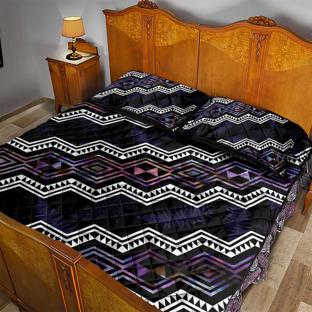 Personalised Taniko Aotearoa Mix Paua Shell Quilt Bed Set Niho Taniwha Lilac Glitter