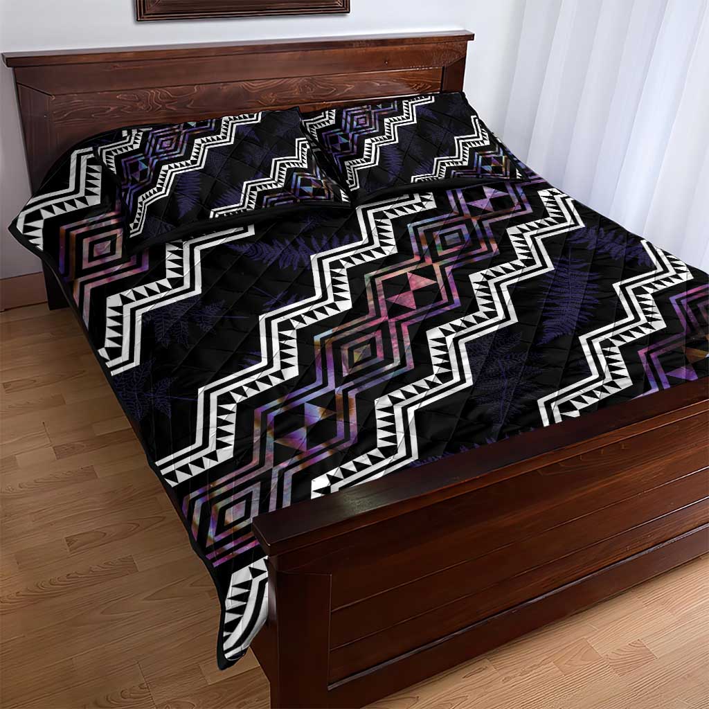 Personalised Taniko Aotearoa Mix Paua Shell Quilt Bed Set Niho Taniwha Lilac Glitter