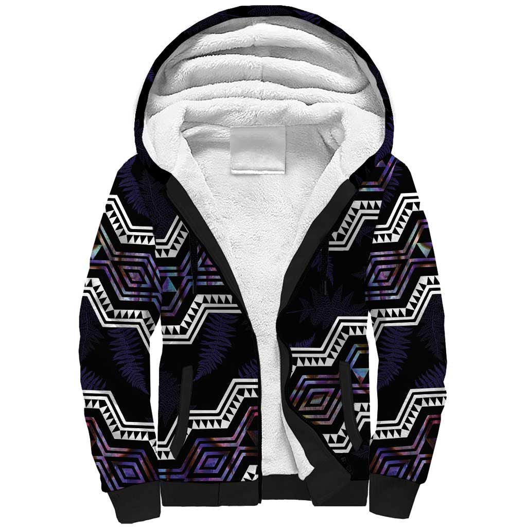 Personalised Taniko Aotearoa Mix Paua Shell Sherpa Hoodie Niho Taniwha Lilac Glitter