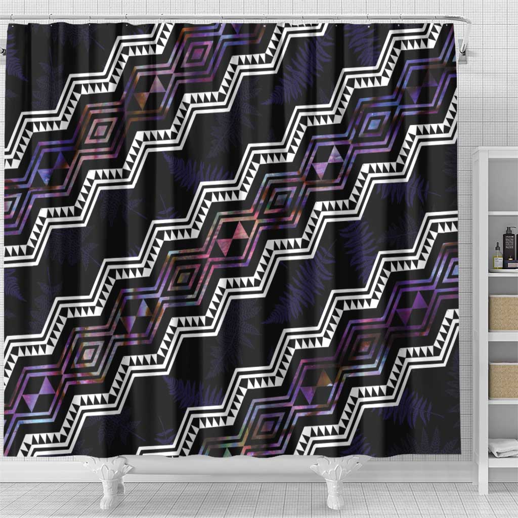 Personalised Taniko Aotearoa Mix Paua Shell Shower Curtain Niho Taniwha Lilac Glitter