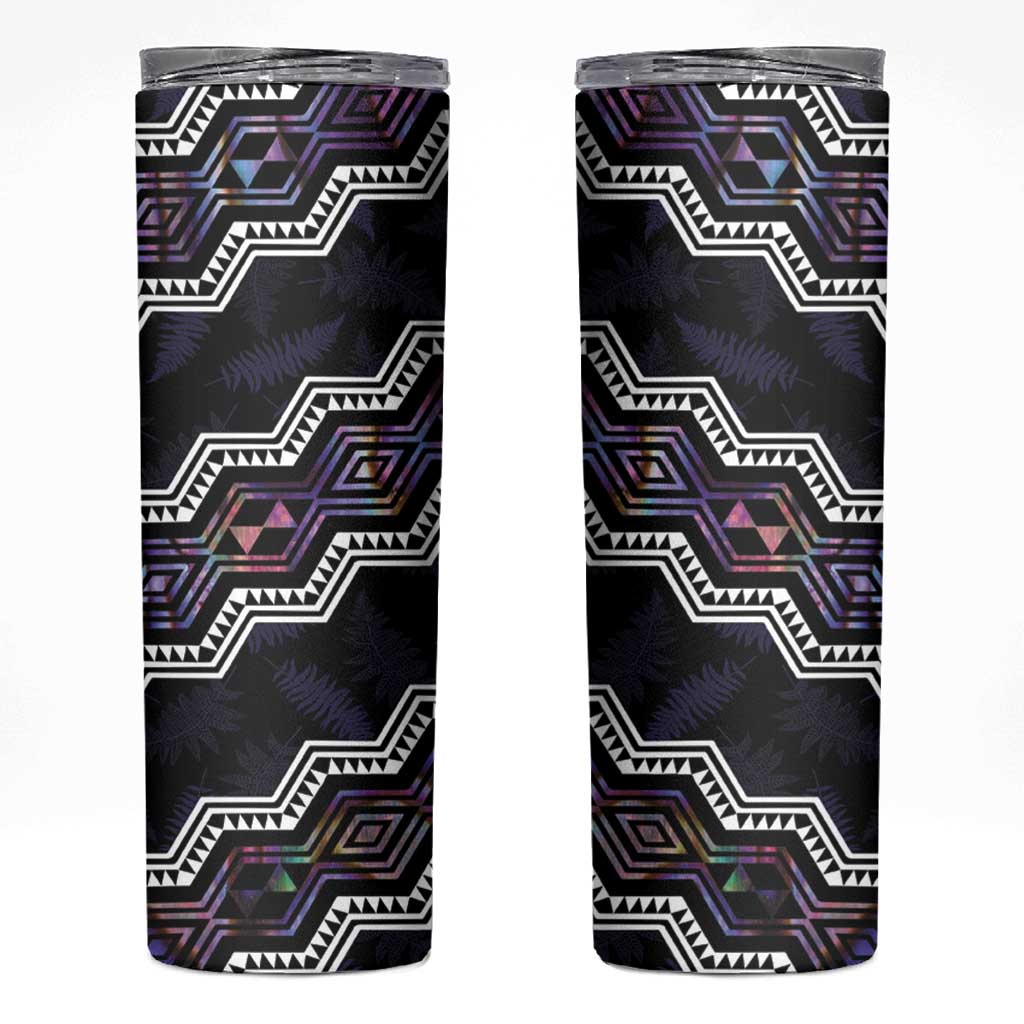 Personalised Taniko Aotearoa Mix Paua Shell Skinny Tumbler Niho Taniwha Lilac Glitter