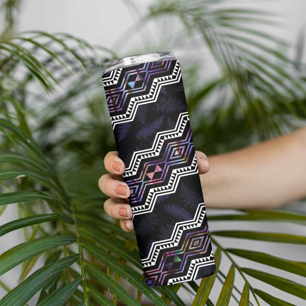 Personalised Taniko Aotearoa Mix Paua Shell Skinny Tumbler Niho Taniwha Lilac Glitter