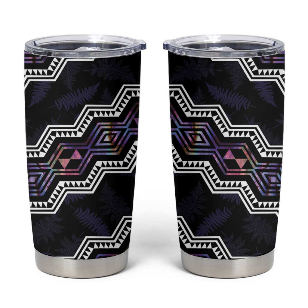 Personalised Taniko Aotearoa Mix Paua Shell Tumbler Cup Niho Taniwha Lilac Glitter