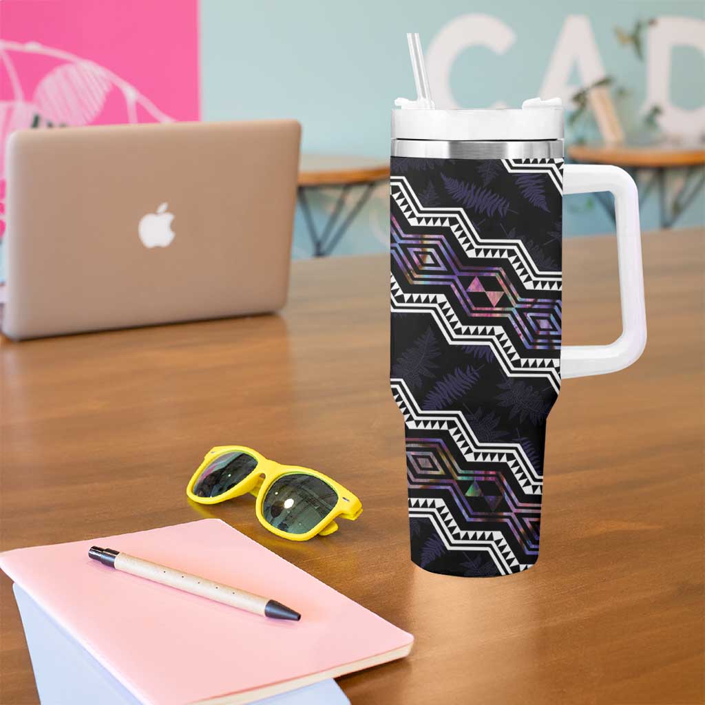 Personalised Taniko Aotearoa Mix Paua Shell Tumbler With Handle Niho Taniwha Lilac Glitter