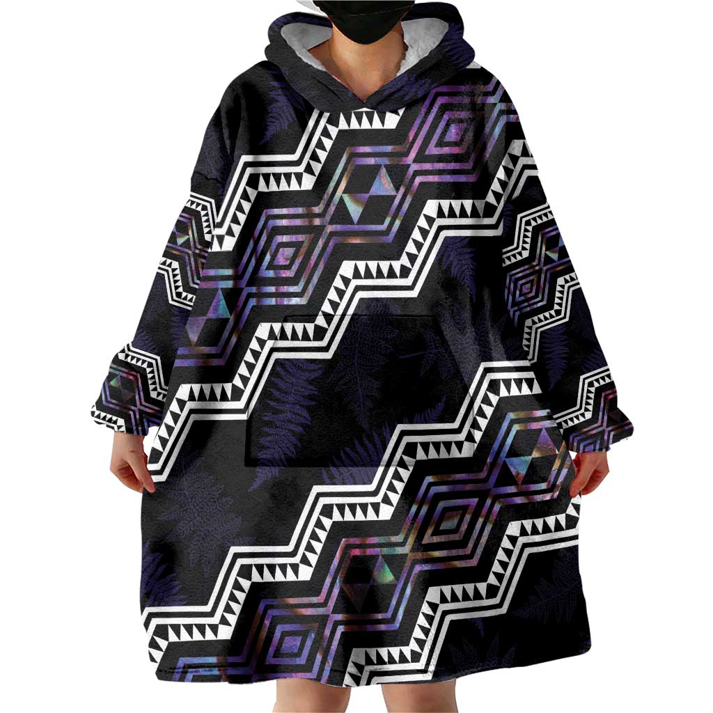 Personalised Taniko Aotearoa Mix Paua Shell Wearable Blanket Hoodie Niho Taniwha Lilac Glitter