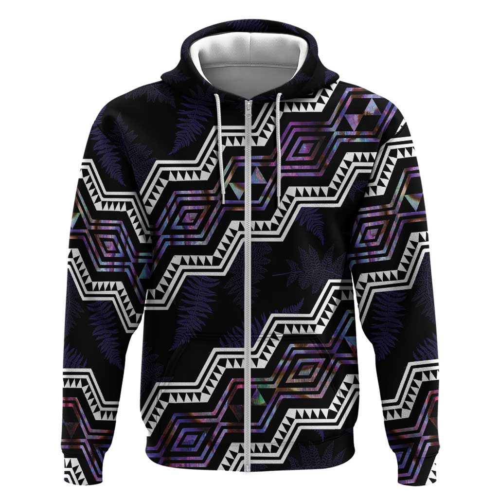 Personalised Taniko Aotearoa Mix Paua Shell Zip Hoodie Niho Taniwha Lilac Glitter