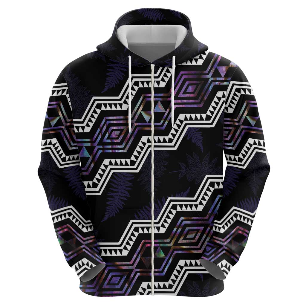 Personalised Taniko Aotearoa Mix Paua Shell Zip Hoodie Niho Taniwha Lilac Glitter