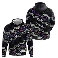 Personalised Taniko Aotearoa Mix Paua Shell Zip Hoodie Niho Taniwha Lilac Glitter