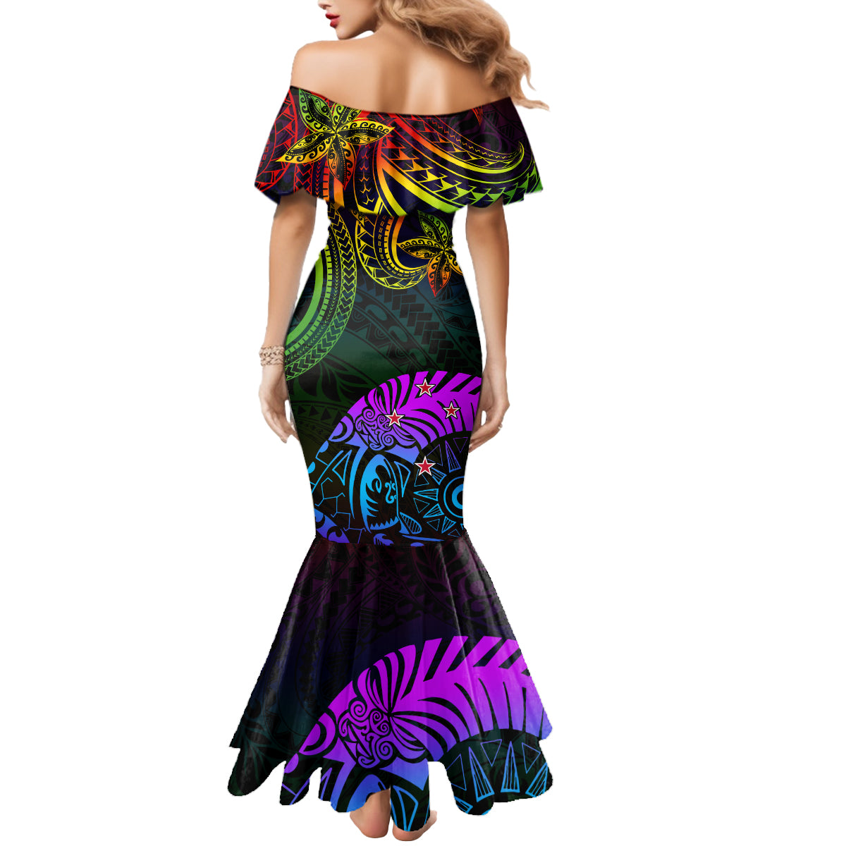 Wellington Pride Mermaid Dress Aotearoa Tribal Rainbow Pattern LT01 - Polynesian Pride