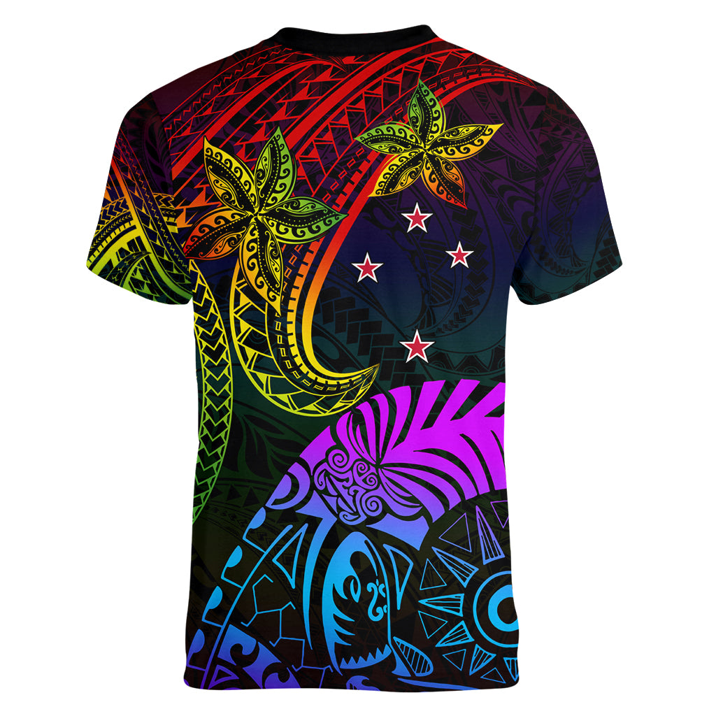 Wellington Pride Women V Neck T Shirt Aotearoa Tribal Rainbow Pattern LT01 - Polynesian Pride