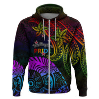 Wellington Pride Zip Hoodie Aotearoa Tribal Rainbow Pattern LT01 Zip Hoodie Black - Polynesian Pride