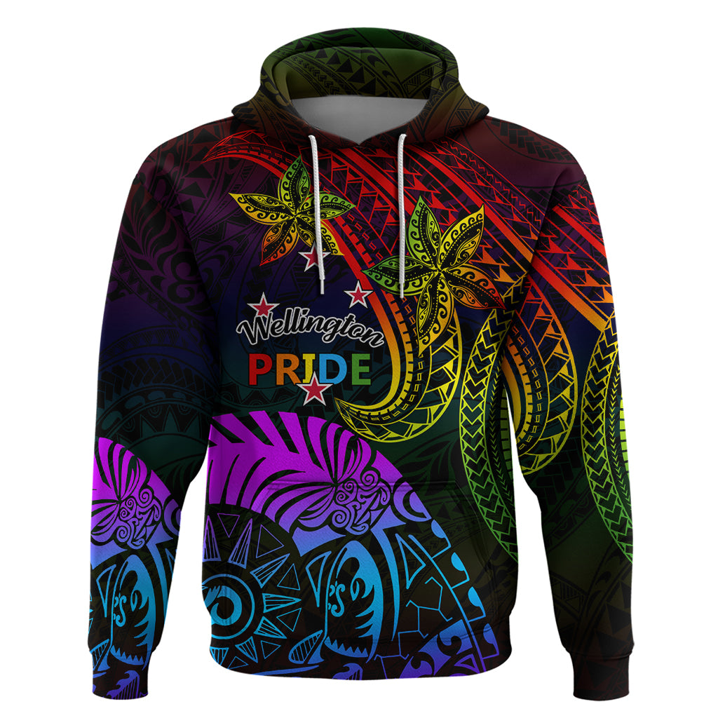 Wellington Pride Zip Hoodie Aotearoa Tribal Rainbow Pattern LT01 Pullover Hoodie Black - Polynesian Pride