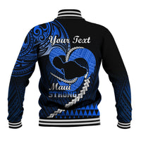Personalised Hawaii Baseball Jacket Maui Be Strong Kakau Blue Version LT01 - Polynesian Pride