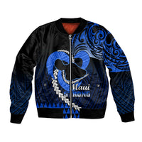 Personalised Hawaii Bomber Jacket Maui Be Strong Kakau Blue Version LT01 Unisex Blue - Polynesian Pride
