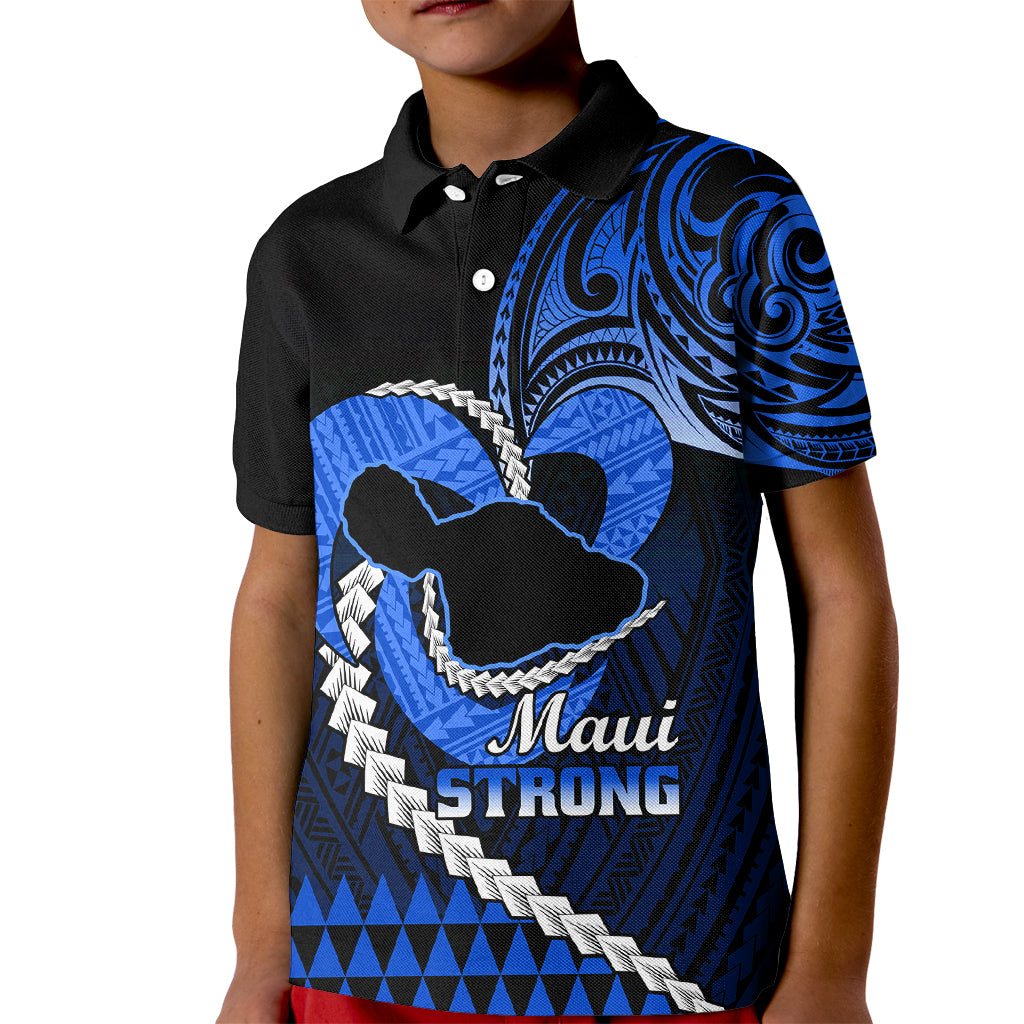Personalised Hawaii Kid Polo Shirt Maui Be Strong Kakau Blue Version LT01 Kid Blue - Polynesian Pride