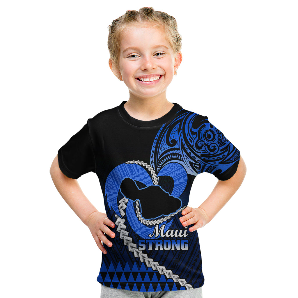 Personalised Hawaii Kid T Shirt Maui Be Strong Kakau Blue Version LT01 Blue - Polynesian Pride