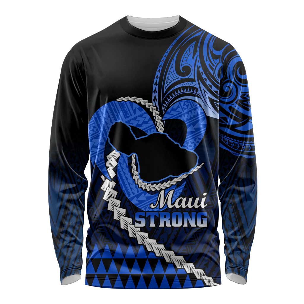 Personalised Hawaii Long Sleeve Shirt Maui Be Strong Kakau Blue Version LT01