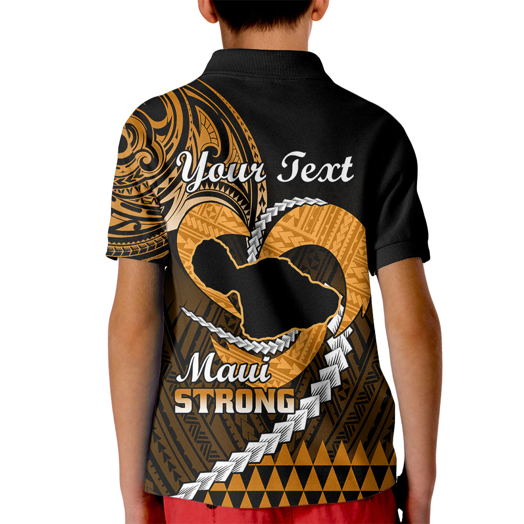 Personalised Hawaii Kid Polo Shirt Maui Be Strong Kakau Gold Version LT01 - Polynesian Pride