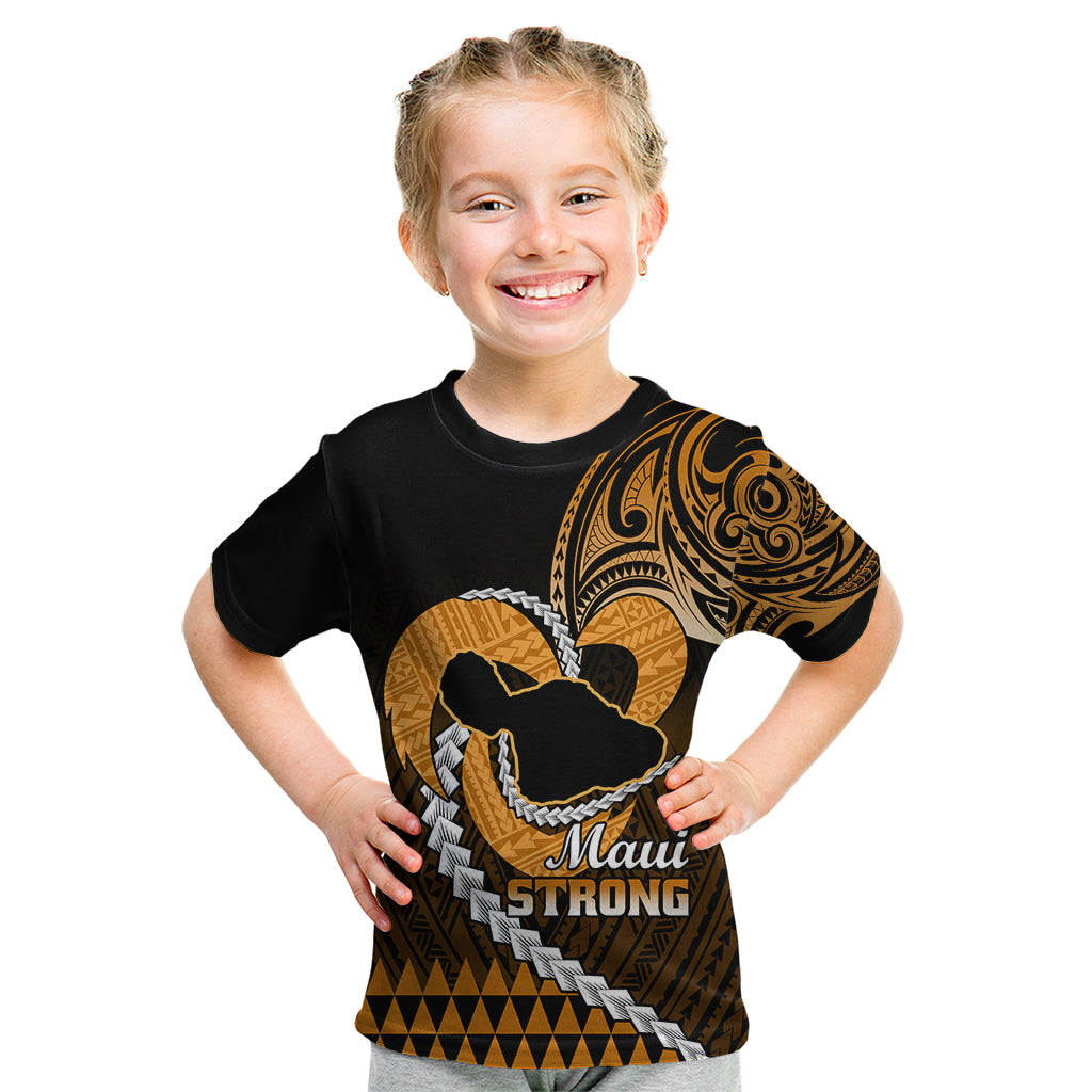 Personalised Hawaii Kid T Shirt Maui Be Strong Kakau Gold Version LT01 Gold - Polynesian Pride