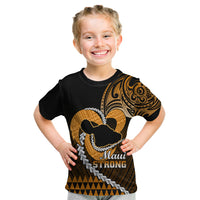 Personalised Hawaii Kid T Shirt Maui Be Strong Kakau Gold Version LT01 Gold - Polynesian Pride