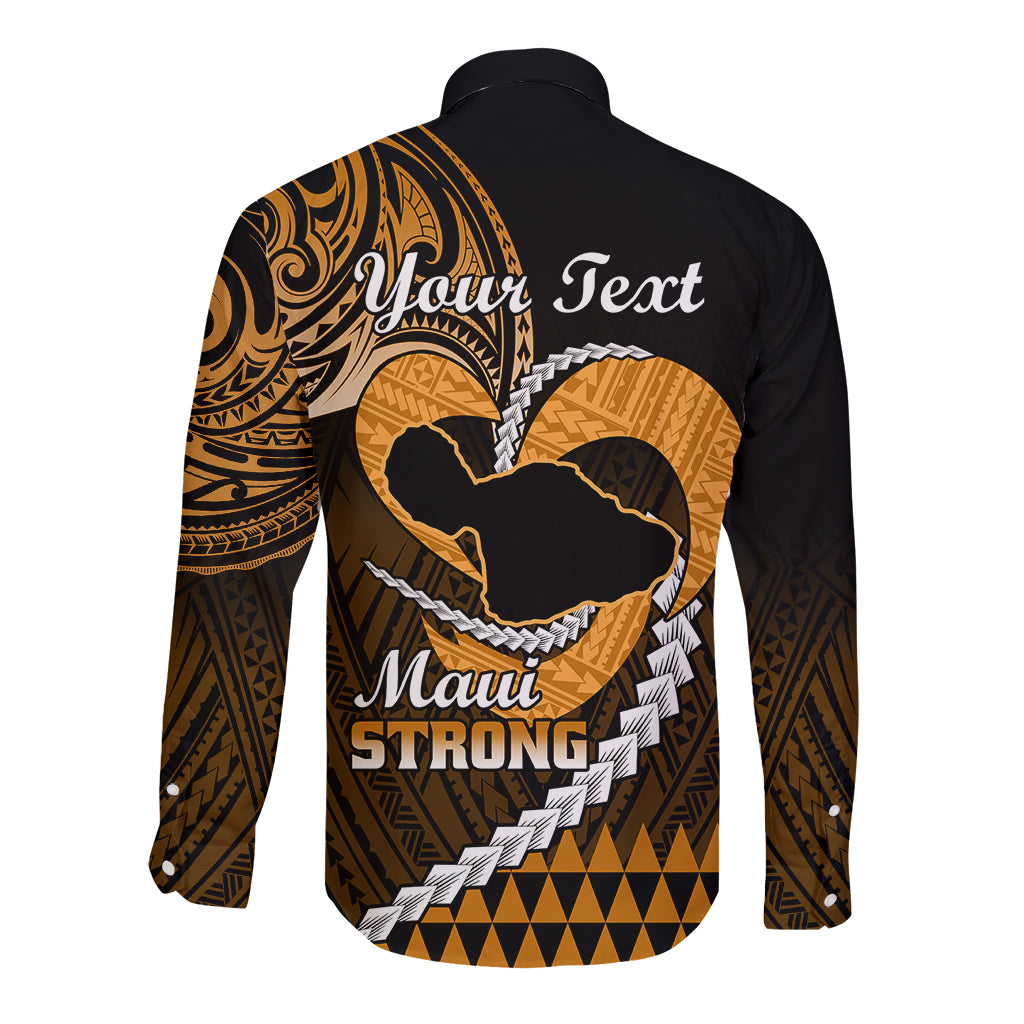 Personalised Hawaii Long Sleeve Button Shirt Maui Be Strong Kakau Gold Version LT01 - Polynesian Pride