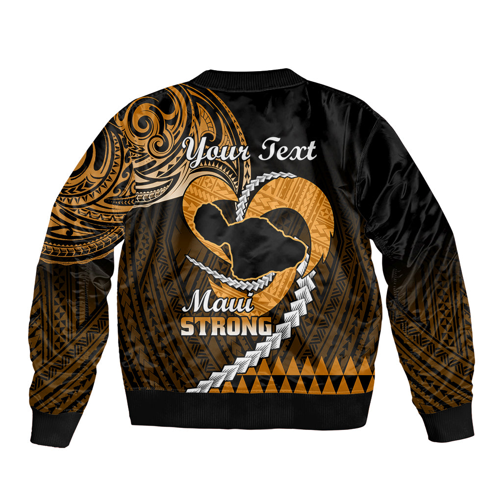 Personalised Hawaii Sleeve Zip Bomber Jacket Maui Be Strong Kakau Gold Version LT01 - Polynesian Pride