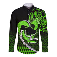 Personalised Hawaii Long Sleeve Button Shirt Maui Be Strong Kakau Green Version LT01 Unisex Green - Polynesian Pride