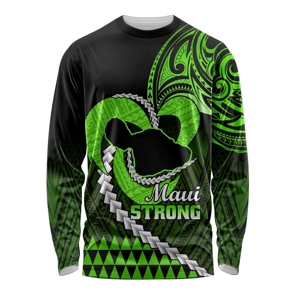 Personalised Hawaii Long Sleeve Shirt Maui Be Strong Kakau Green Version LT01
