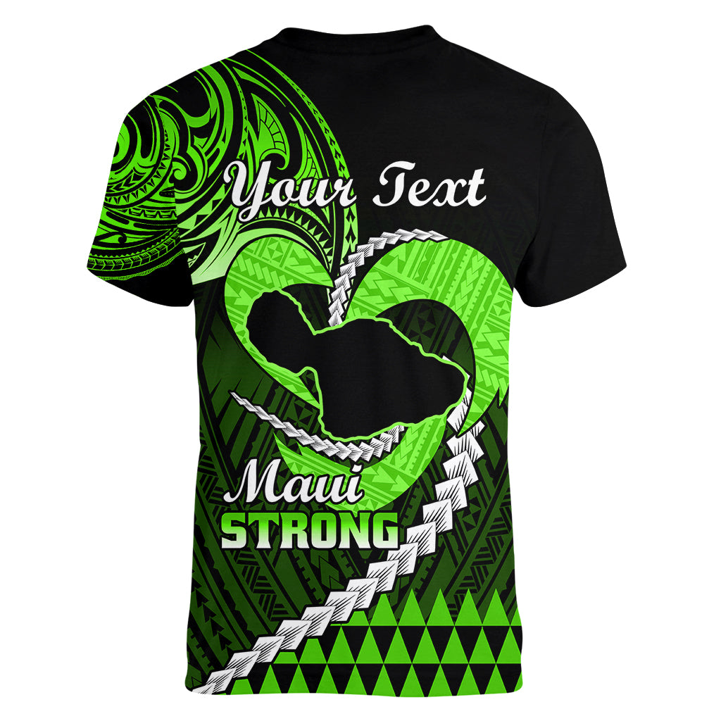 Personalised Hawaii Women V Neck T Shirt Maui Be Strong Kakau Green Version LT01 - Polynesian Pride